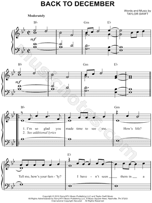 Taylor Swift Sheet Music Piano on Taylor Swift   Back To December Sheet Music  Easy Piano    Download