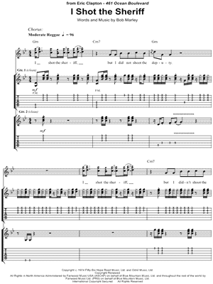 I Shot the Sheriff Sheet Music by Eric Clapton - Guitar Recorded Versions (with TAB), Guitar TAB Transcription/Guitar Recorded Versions (with TAB);Guitar TAB Transcription
