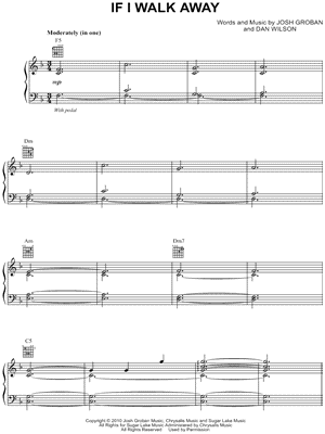 If I Walk Away Sheet Music by Josh Groban - Piano/Vocal/Guitar