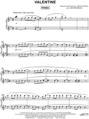 Valentine Sheet Music by Jim Brickman - Instrumental Duet