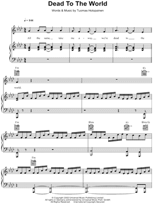 Dead To the World Sheet Music by Nightwish - Piano/Vocal/Guitar
