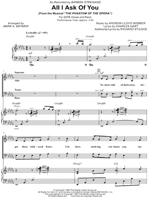 Andrew Lloyd Webber - All I Ask of You - from the Musical The Phantom Of The Opera - Sheet Music (Digital Download)