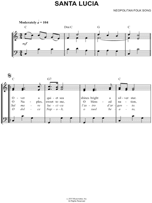 Santa Lucia Sheet Music by Neapolitan Folk Song - Easy Piano