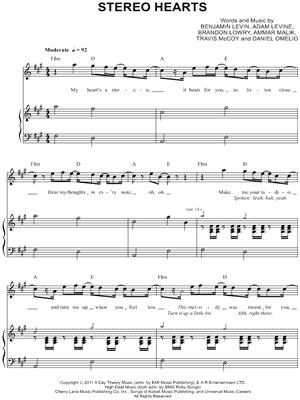 Stereo Hearts Sheet Music by Gym Class Heroes - Piano/Vocal/Chords, Singer Pro