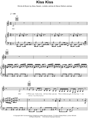 Kiss Kiss Sheet Music by Holly Valance - Piano/Vocal/Guitar, Singer Pro