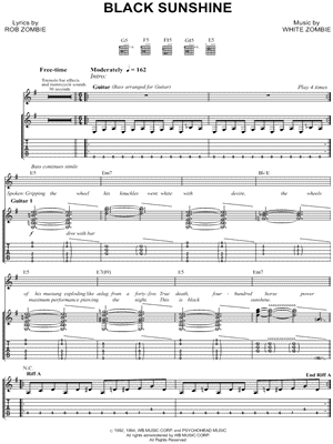 Black Sunshine Sheet Music by White Zombie - Guitar TAB Transcription