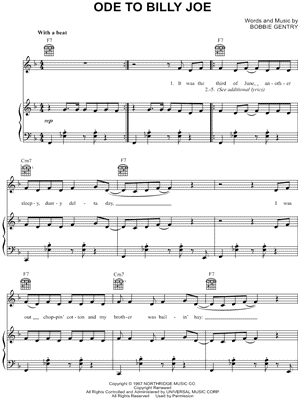 Ode To Billy Joe Sheet Music by Bobbie Gentry - Piano/Vocal/Guitar