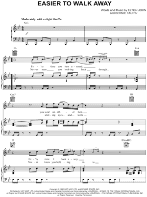 Easier To Walk Away Sheet Music by Elton John - Piano/Vocal/Guitar