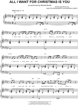 Musical Birthday Cards on All I Want For Christmas Is You Sheet Music   Download   Print
