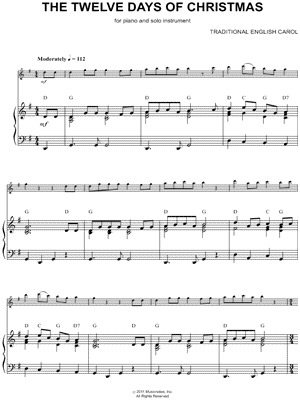 Traditional English "The Twelve Days of Christmas - Piano Accompaniment" Sheet Music - Download ...
