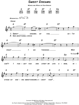 Sweet Dreams Sheet Music by Patsy Cline - Lyrics/Melody/Guitar