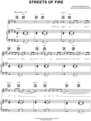 Streets of Fire Sheet Music by Bruce Springsteen - Piano/Vocal/Guitar, Singer Pro