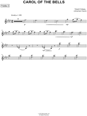 Carol of the Bells - Violin 2 (String Quartet) Sheet Music by Ukrainian Carol - Violin Part
