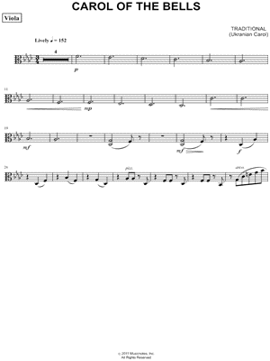 Carol of the Bells - Viola (String Quartet) Sheet Music by Ukrainian Carol - Viola Part