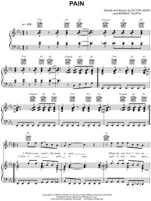 Pain Sheet Music by Elton John - Piano/Vocal/Guitar
