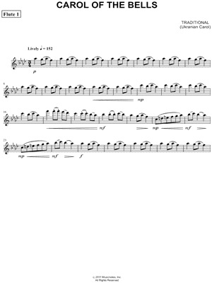Carol of the Bells - Flute 1 (Flute Quartet) Sheet Music by Ukrainian Carol - Flute Part
