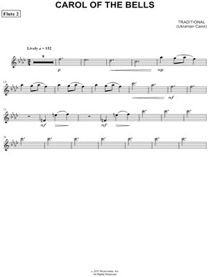 Carol of the Bells - Flute 2 (Flute Quartet) Sheet Music by Ukrainian Carol - Flute Part