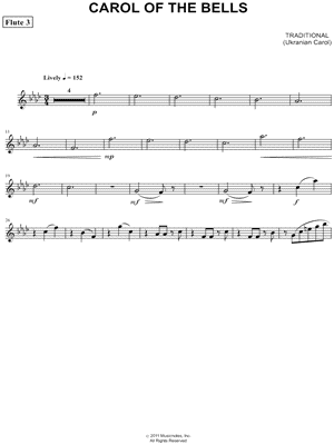 Carol of the Bells - Flute 3 (Flute Quartet) Sheet Music by Ukrainian Carol - Flute Part