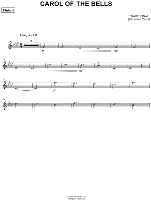 Carol of the Bells - Flute 4 (Flute Quartet) Sheet Music by Ukrainian Carol - Flute Part