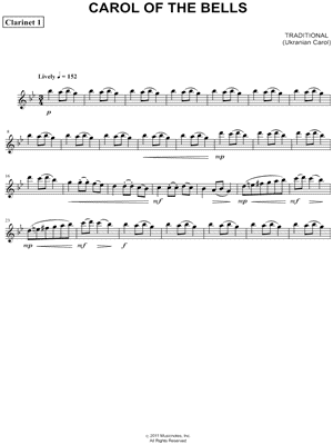 Carol of the Bells - Clarinet 1 (Clarinet Quartet) Sheet Music by Ukrainian Carol - Clarinet Part
