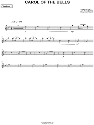 Carol of the Bells - Clarinet 2 (Clarinet Quartet) Sheet Music by Ukrainian Carol - Clarinet Part