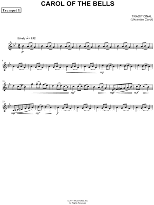 Carol of the Bells - Trumpet 1 (Brass Quartet) Sheet Music by Ukrainian Carol - Trumpet Part