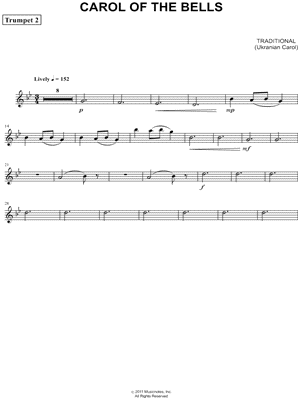Carol of the Bells - Trumpet 2 (Brass Quartet) Sheet Music by Ukrainian Carol - Trumpet Part