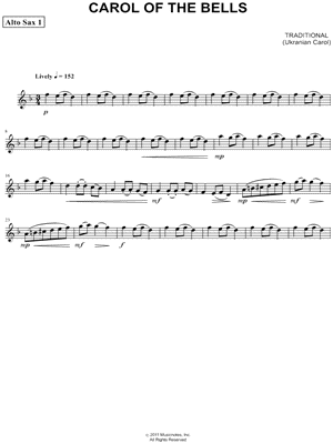 Carol of the Bells - Alto Sax 1 (Saxophone Quartet) Sheet Music by Ukrainian Carol - Alto Saxophone Part