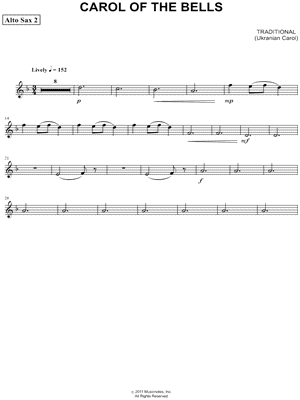 Carol of the Bells - Alto Sax 2 (Saxophone Quartet) Sheet Music by Ukrainian Carol - Alto Saxophone Part