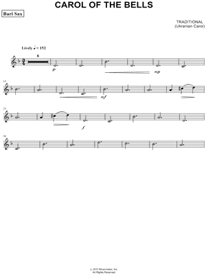 Carol of the Bells - Bari Sax (Saxophone Quartet) Sheet Music by Ukrainian Carol - Baritone Saxophone Part