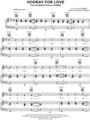 Hooray for Love Sheet Music by Tony Martin - Piano/Vocal/Guitar
