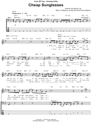 ZZ Top &quot;Cheap Sunglasses&quot; Bass Tab - Download & Print