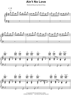 Ain't No Love Sheet Music by David Gray - Piano/Vocal/Guitar, Singer Pro