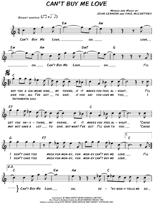 Can't Buy Me Love Sheet Music by The Beatles - Leadsheet