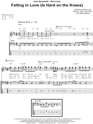 Falling In Love (Is Hard on the Knees) Sheet Music by Aerosmith - Bass Recorded Versions (with TAB)
