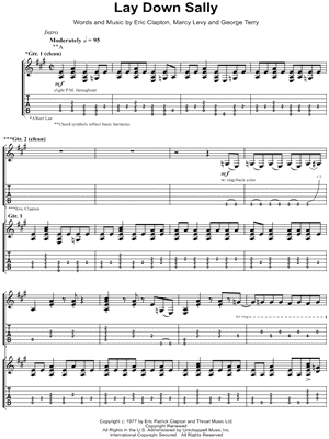 Lay Down Sally Sheet Music by Eric Clapton - Guitar Recorded Versions (with TAB), Guitar TAB Transcription/Guitar Recorded Versions (with TAB);Guitar TAB Transcription
