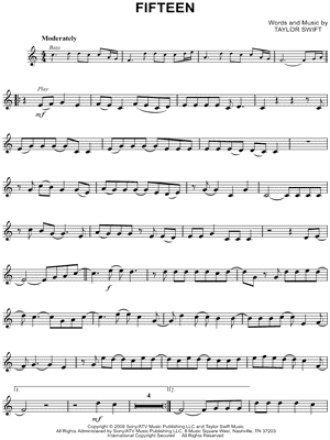 Taylor Swift Fifteen Chords on Taylor Swift   Fifteen Sheet Music  Trumpet  Clarinet  Alto Saxophone