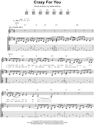 Crazy for You Sheet Music by Adele - Guitar TAB