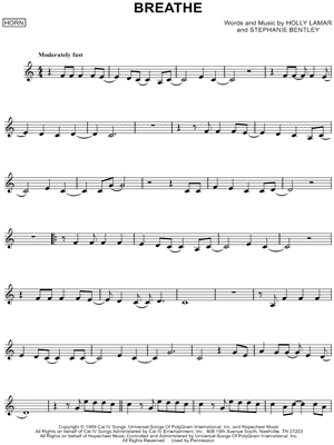 Breathe Sheet Music by Faith Hill - French Horn Solo