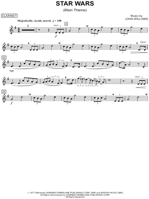 Star Wars Theme For Clarinet Print Out 78