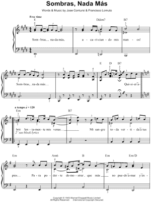 Sombras Nada Mas Sheet Music by Javier Solis - Easy Piano