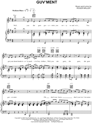 Guv'ment Sheet Music from Big River - Piano/Vocal/Guitar