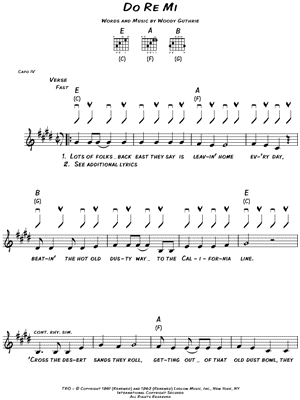 Do Re Mi Sheet Music by Woody Guthrie - Lyrics/Melody/Guitar