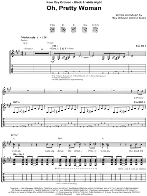 Oh, Pretty Woman Sheet Music by Roy Orbison - Guitar Recorded Versions (with TAB), Guitar TAB Transcription/Guitar Recorded Versions (with TAB);Guitar TAB Transcription