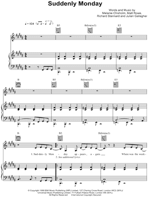 Suddenly Monday Sheet Music by Melanie C - Piano/Vocal/Guitar, Singer Pro