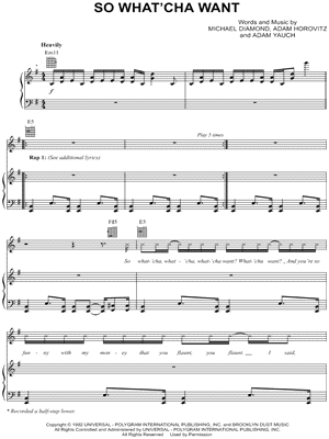 So What'Cha Want Sheet Music by Beastie Boys - Piano/Vocal/Guitar, Singer Pro