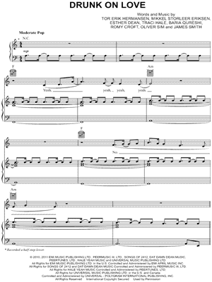 Drunk on Love Sheet Music by Rihanna - Piano/Vocal/Guitar, Singer Pro