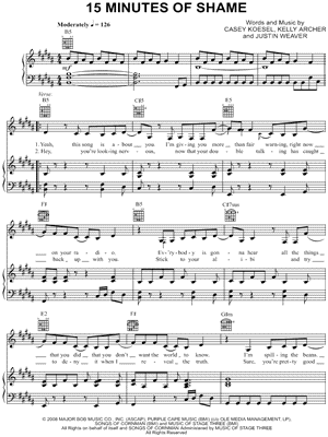 15 Minutes of Shame Sheet Music by Kristy Lee Cook - Piano/Vocal/Guitar, Singer Pro