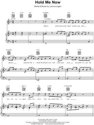 Hold Me Now Sheet Music by Johnny Logan - Piano/Vocal/Guitar