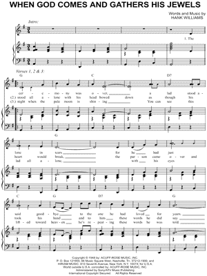 When God Comes and Gathers His Jewels Sheet Music by Hank Williams - Piano/Vocal/Chords